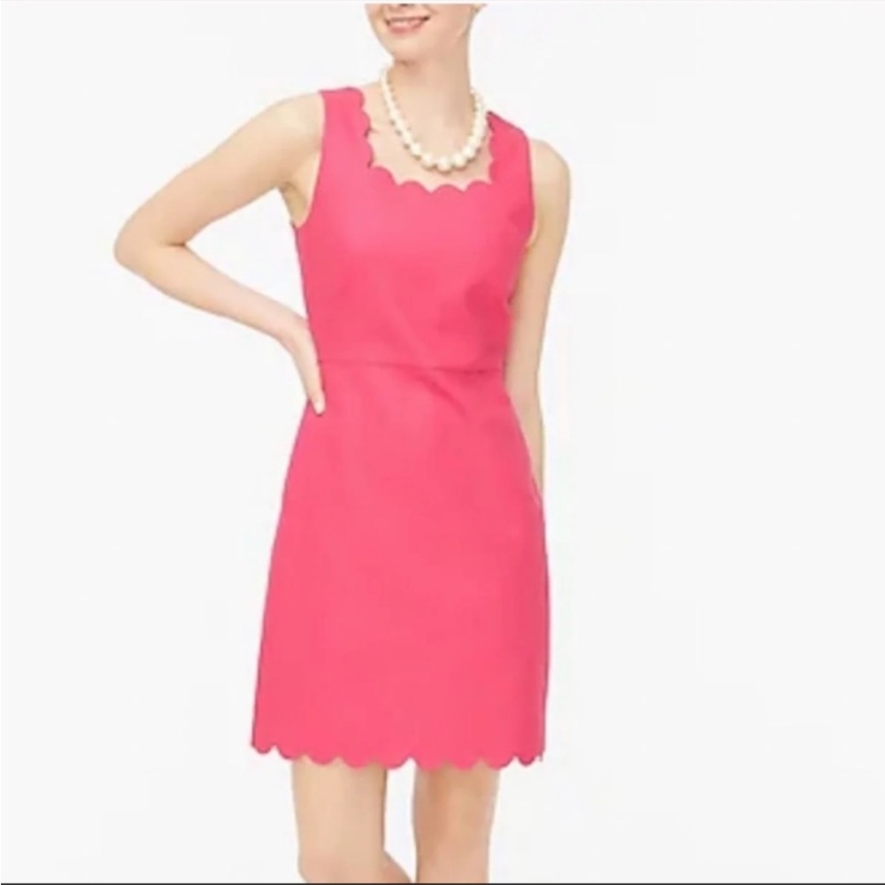 J CREW | Pink/coral basketweave scalloped-hem sheath dress NWT